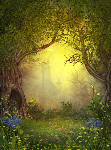 Shadow Fairytale Background of Ancient Castle in Morning Light in Forest Backdrops IBD-19929 - iBACKDROP-backdrops, backdrops beautiful, backdrops photography, Beautiful Backdrops, Patterned Backdrops, photography backdrops, Photography Background, Portrait Photography backdrops, scenic backdrops